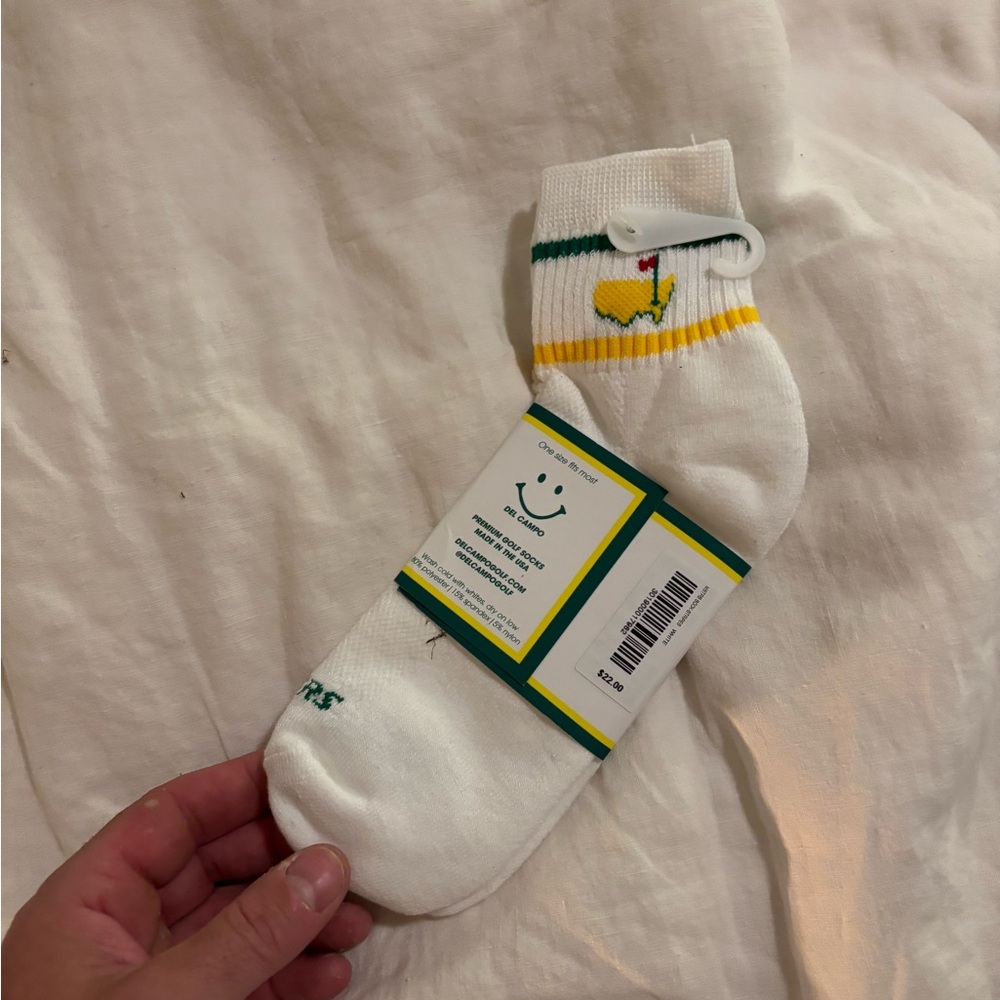 Masters White Casual Crew Socks with Yellow and Green Accent
